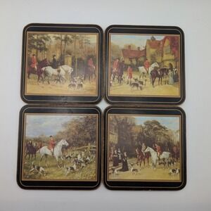Pimpernel Vintage English Fox Hunt Coasters Set of 4 Cork Backed 4x4 Square